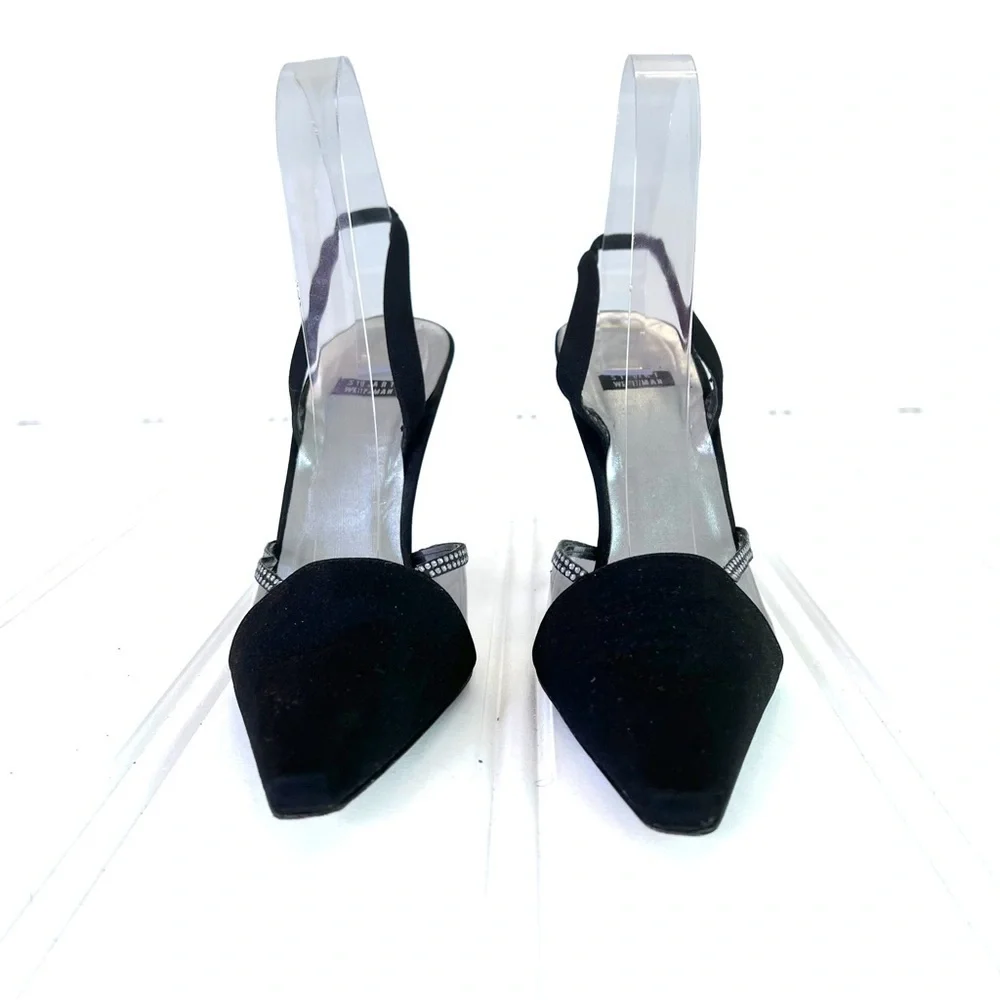 STUART WEITZMAN BLACK RHINESTONE HEELS SLINGBACK  HEELS VINTAGE WOMEN SIZS 8 - Picture 5 of 12